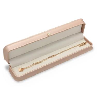 Imagem de Caixa de joias de couro PU rosa dourado com interior de camurça. Caixa de presente de joias finas e exibição de loja de varejo. Vem com caixa de papelão branca externa protetora (ouro rosa, caixa de