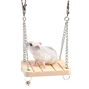 Imagem de Brinquedo de balanço de madeira com corrente ajustável para mouse, chinchila, rato, gerbil e anão, hamster, cama suspensa, rede e acessório de exercício