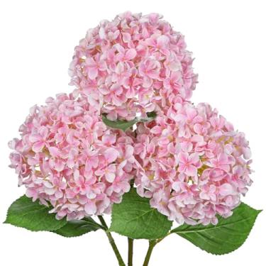 Imagem de Flor de hortênsia artificial de 91 cm com flor grande de 16,8 cm, flores de seda gradiente realista, hortênsias falsas para decoração de centro de mesa de casamento, arranjo floral falso de pétalas