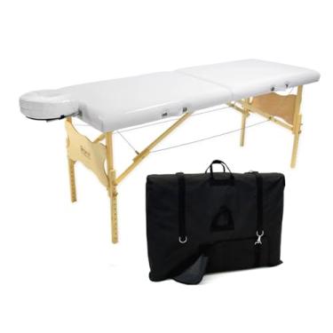 Imagem de Maca Profissional Portátil Antares Legno – Altura Regulável, com Bolsa de Transporte, Preta (Branco Brilhante)