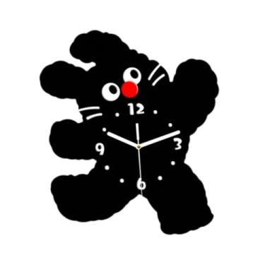 Imagem de WeiLaiKeQi Relógio de parede em formato de gato com desenho animado, silencioso, fácil, pendurado, ornamento para restaurante, sala de estar, presente de, Preto