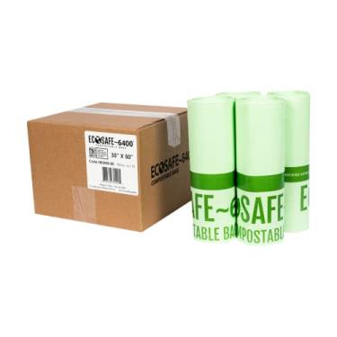 Imagem de EcoSafe -6400 HB3550-85 Bolsa Compostável Certificada - Sacos Verdes de 89 x 127 cm para Caixa de 45 Galões - Forros de Lixeira Extra Forte Resistente a Vazamento, Perfuração e Rasgamento, Pacote com