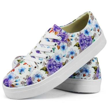 Imagem de Tênis Casual Feminino Estampado SapatoFran Spring, Branco, 33