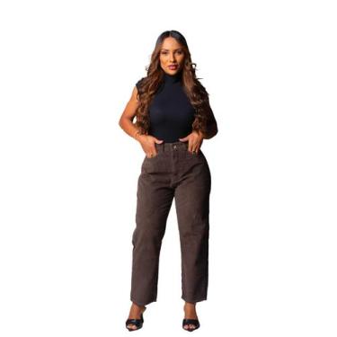 Imagem de Calça Feminina Veludo Marrom Mom - Razon Jeans,  42, Marrom