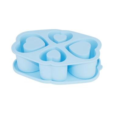 Imagem de YXQ Stanley Cup Molde de gelo em forma de coração divertidos moldes de silicone com tampa e caixa 20 30 1,134 g Bandeja de cubos de gelo para acessórios de freezer (azul)