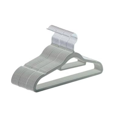 Imagem de Kit Cabides Veludo De Roupa Cinza/Preto Antideslizante Slim Adulto(CINZA-50 PEÇAS)