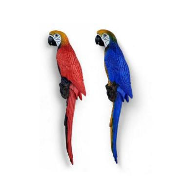Imagem de Kit 2 Estátua Arara Grande em Gesso Parede Decoração Tropical 70 cm AV