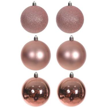 Imagem de Bola de Natal rosa claro textura mista 8 cm 6 unidades - D&A