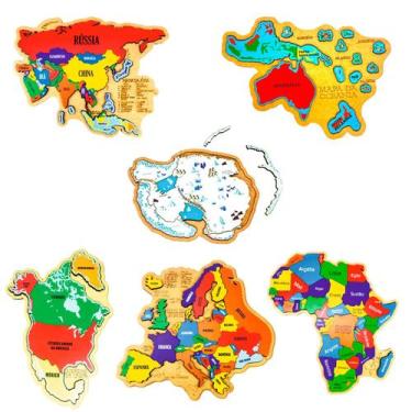 Imagem de Kit Quebra-cabeça Mapas Europa, Ásia, África, Oceania, Am Norte e Antá