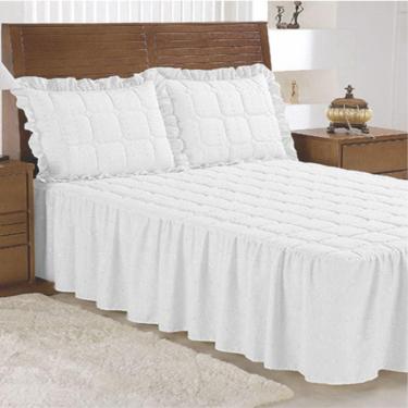 Imagem de Colcha Lese Solteiro Com Babado 03 Peças - Branca 100% Brasileira