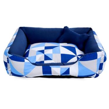 Imagem de Caminha para Cachorro ou Gato Médio Algodão + Ossinho(Triângulo Azul/Marinho)