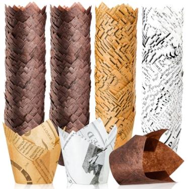 Imagem de Potchen 800 peças de forros de tulipa para cupcake, copos de panificação, forros de cupcake, envoltórios de tulipas à prova de gordura para festas, casamentos, aniversários, chás de bebê (jornal