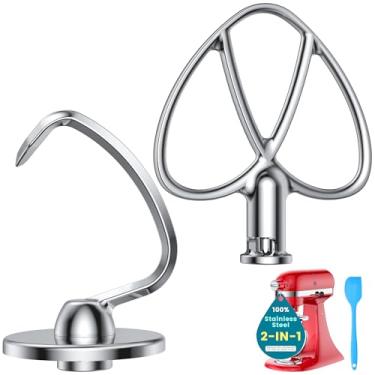Imagem de Batedor plano de aço inoxidável espesso de 5 qt e gancho de massa se encaixa perfeitamente em misturadores de cabeça inclinada KitchenAid 4,5-5qt, misturadores não revestidos, acessórios anti-oxidação