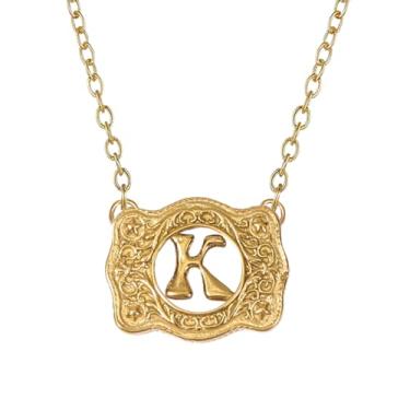 Imagem de SENFAI Colar com fivela de cinto em ouro 14K, estilo ocidental, com pingente de letra inicial, design decorativo com fivela de cinto, Small, Latão, Sem Pedra Preciosa
