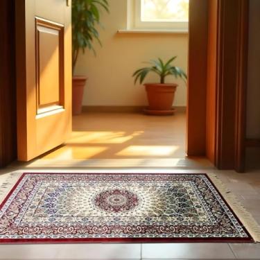 Imagem de 1 Tapete Capacho Belga Grande Limpa Seca Es Cl 66 x 110 Vr (D8Cla Vinho Marfim Verde - Classico Medalhão Floral)