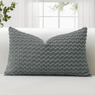 Imagem de OTOSTAR Capas de almofada decorativas macias de veludo cotelê 30 x 50 cm com textura de bolha 3D capa de almofada para sofá, quarto, fronha boho para decoração de casa (cinza)