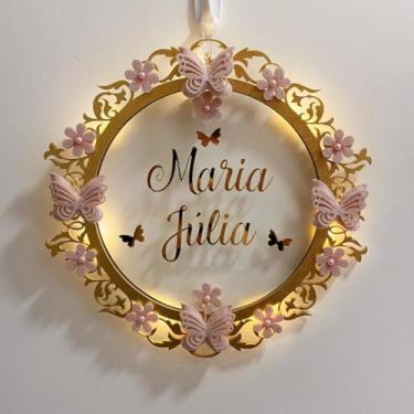 Imagem de Porta Maternidade Borboletas Led Acrílico e Espelho