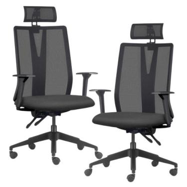 Imagem de Kit 2 Cadeiras Escritório Giratória Presidente Flow F02 Base Preta Sin