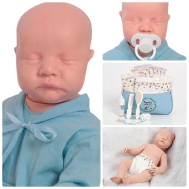 Imagem de Bebê Reborn Realista Vinil Roupa Azul com Roupinha Completa - Cegonha 