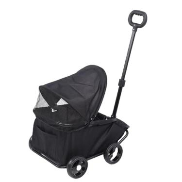 Imagem de Diydeg Carrinho de Estimação Dobrável Com Dossel, Carrinho de Cachorro à Prova D'água de 4 Rodas para Cães e Gatos Pequenos, Carrinhos de Gatos Portáteis Com Tons de Sol, Alça Ajustável (Preto)