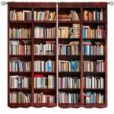 Imagem de VUMIVI Cortinas blackout de madeira livros antigos bibliotecas conhecimento educação janela tratamentos para quarto estudo sala de aula sala de estar 107 cm L x 160 cm C