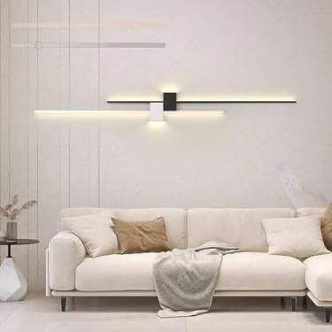 Imagem de Arandelas de parede LED reguláveis internas com controle remoto lâmpadas de parede de alumínio lineares criativas modernas decoração de parede iluminação para cima e para baixo para sala de estar