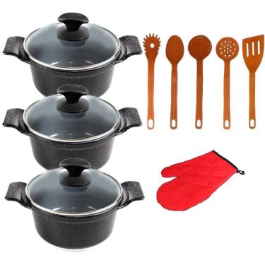 Imagem de Jogo De Panelas Preto Liso Cerâmica Talher Javali Aal 26a30