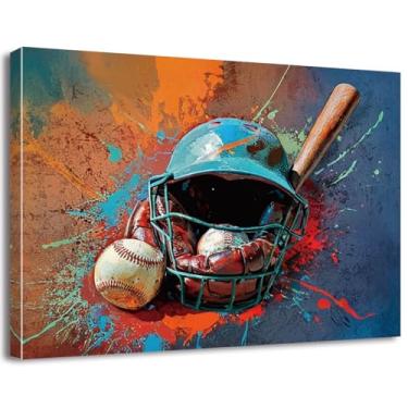 Imagem de TOCDGOO Impressão em tela de arte de parede de esportes de beisebol - Pôster esportivo motivacional de grafite colorido, emoldurado de 30 x 40 cm, decoração moderna para sala de estar, quarto, sala de