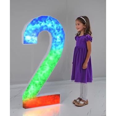 Imagem de Glucrean Tenda colorida número 2, números grandes de mosaico de 1,2 m iluminam com opções multicoloridas e diversos padrões intermitentes, conjunto de placa de plástico para aniversários, casamentos