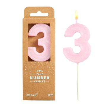 Imagem de PHD CAKE Velas de aniversário luxuosas com glitter rosa de 7 cm, velas de aniversário de 3 números, velas com números rosa, velas com número de bolo, celebração de festa