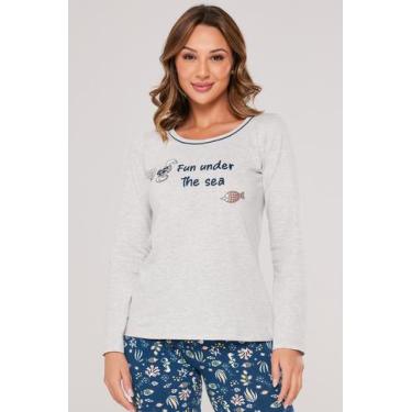 Imagem de Pijama Feminino Cotton Fundo Do Mar - Praqnome, Mescla, GG