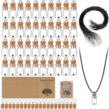Imagem de Agolctry Conjunto de 50 colares de semente de mostarda para mulheres, mini colar de frasco de vidro de 0,5 ml com cartões de fé, sem semente de mostarda