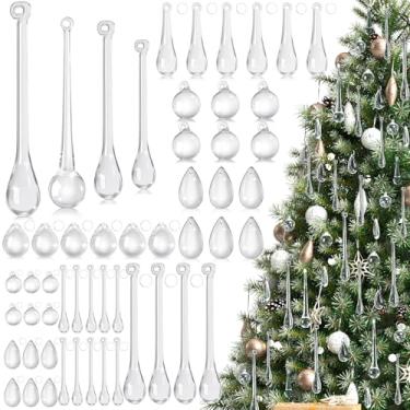 Imagem de 60 peças de enfeites de Natal de cristal de vidro, enfeites de vidro em gota para árvore de Natal, pingente de gota de chuva de cristal pendurado para árvore, lustre, casamento, festa, decoração de