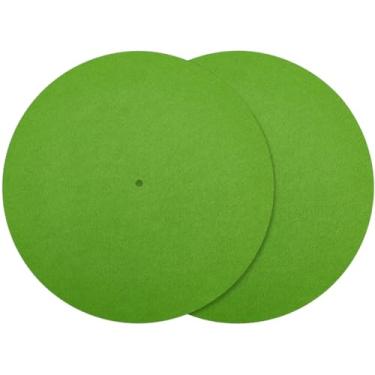 Imagem de CRASPIRE 2 peças de tapete de vinil para toca-discos de feltro 29 cm verde, antiderrapante, antiestática, redondo, protetor de lã, toca-discos para saída de áudio mais limpa, acessórios para reduzir o