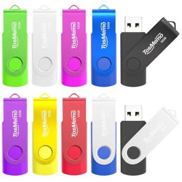 Imagem de TosMemo Pacote com 10 unidades flash USB de 32 GB, pendrives USB 2.0, pendrives giratórias, pen drive para armazenamento de dados (pacote com 10, cores mistas)