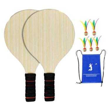 Imagem de harayaa 2x Conjunto de raquete e peteca de badminton de madeira, conjunto de raquete de pickleball para praia, adultos e família, 5 Bolas Grandes