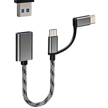 Imagem de Adaptador Micro USB + USB-C macho para USB A fêmea (2 em 1) mouse leitor de cartão teclado Android Thunderbolt conversor OTG adaptador compatível com Samsung MacBook para Apple para iPhone15 Pro Max