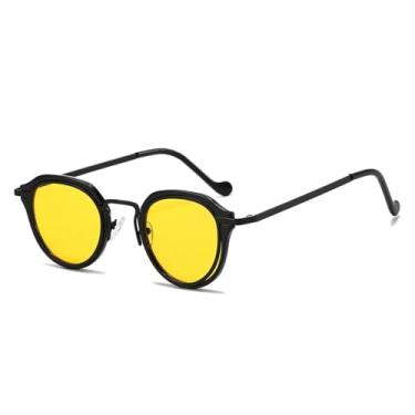Imagem de JRLLFD Óculos de sol pequenos masculinos com armação de liga transparente, moda feminina e masculina, UV400 (preto e amarelo)