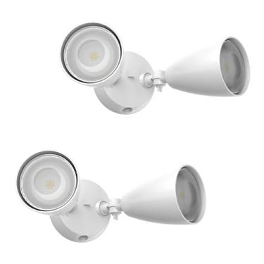 Imagem de TIERONE Luz de LED de cabeça dupla com fotocélula do anoitecer ao amanhecer, certificação UL, iluminação de segurança externa, 120 V, duas cabeças, par de luz com 4 lâmpadas PAR38 (cada 12 W 1080