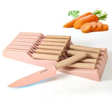 Imagem de Conjunto de blocos de facas, conjunto de 12 facas de cozinha com bloco de facas na gaveta, conjunto de facas de aço inoxidável com 6 facas de bife, conjunto de facas de chef com revestimento