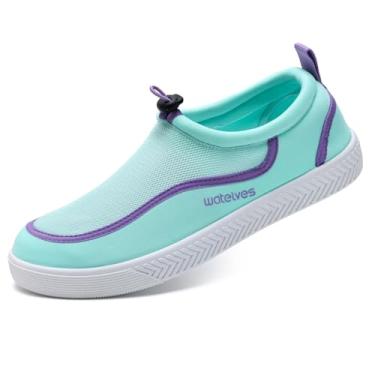 Imagem de WateLves Tênis aquático masculino e feminino de secagem rápida, casual, sem cadarço, com orifícios de drenagem, leve, antiderrapante para esportes aquáticos ao ar livre, Verde/roxo, 10 Women/8 Men