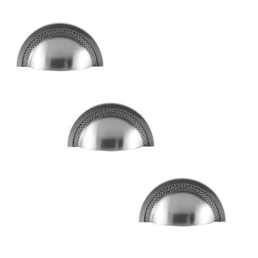 Imagem de Kit 3 Puxador Shell 64 Mm Zen Cromo Escovado Verniz Zp4318.2