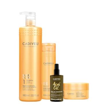 Imagem de Kit Cadiveu Professional Nutri Glow Shampoo G Condicionador Máscara P e Açaí Oil 60 (4 produtos)
