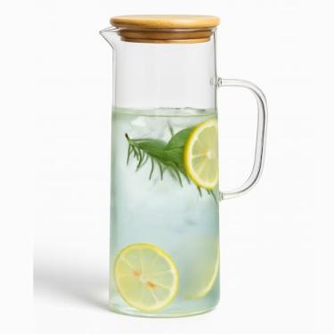 Imagem de Jarra de Vidro 1,2L com Tampa de Bambu – Design Elegante e Minimalista, Resistente a Calor, Ideal para Água, Suco, Chá, Drinks e Decoração de Mesa KOALAECOM®