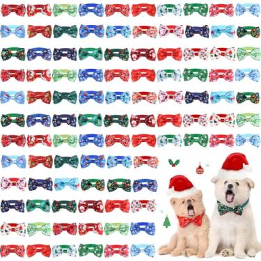 Imagem de Sadnyy 100 coleiras de Natal para cães, gravata borboleta, Papai Noel e boneco de neve para cães pequenos, médios, animais de estimação, filhotes, acessórios de cuidados de Natal (gravatas para carne)