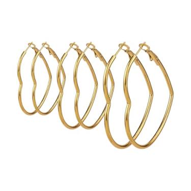 Imagem de Conjunto de brincos de argola de ouro para mulheres, brincos de argola grande e grossos, hipoalergênicos, grandes, argolas de coração, flor, redondo, moderno, argolas, brincos, pilhas, joias Y2k