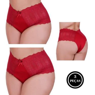 Imagem de Kit 3 Calcinha Plus Size Cós Alto e Detalhe Renda 46 ao 54 - c5 KIT 3 