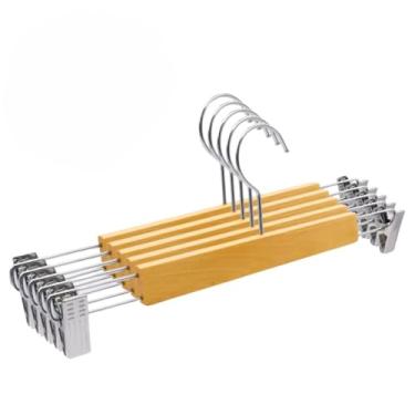 Imagem de Kit 10 Cabides de Madeira Marfim com Presilha – Premium para Calça, Saia e Vestido