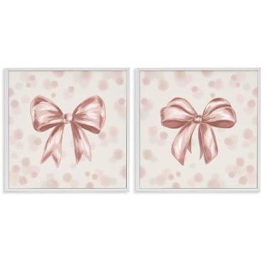 Imagem de Stupell Industries Sweetest Bow Neutrals Conjunto de arte giclée emoldurado branco de 2 peças, design de Kristen Dalpiaz, 17 x 17