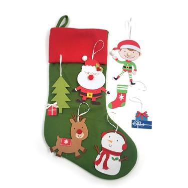 Imagem de Meias de Natal de feltro de 53 cm, meia grande de Natal com 7 etiquetas DIY, decorações de Natal para decoração de lareira de lareira de festa de férias em família (verde)